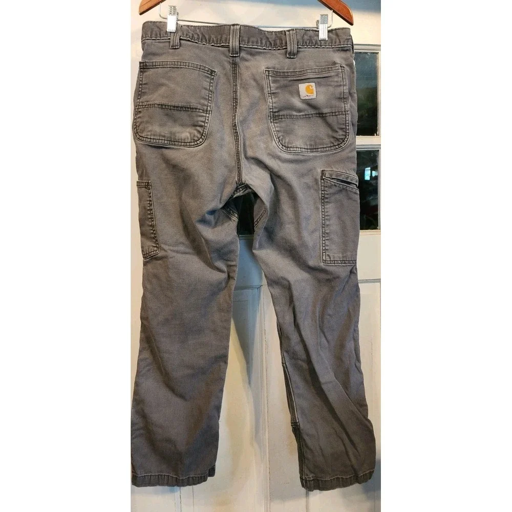 Vintage Carhartt Double Knee Pants 34 x 30 Grey Reinforced See Read Duck Cloth